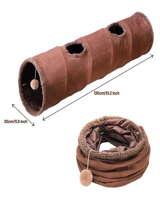 ZENFUN 51"x 12" Collasiple Cat Play Tunnel, Cats Tubes and Tunnels, Cat Foldable Hide and Seek Tunnel Toy, Brown Suede Pet Tube Toy for Rabbits, Ferrets, Puppy, Diameter 12 Inch - Image 2