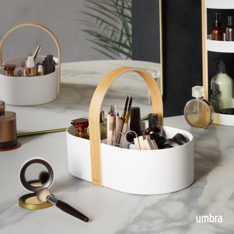 امبرا UMBRA Bellwood Multipurpose Caddy Organizer مع مقبض مكياج المكياج مسكن Caddy Kitchen Cabinet Organizer طبيعي/أبيض - Image 2