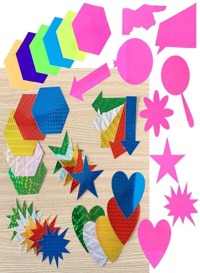 ArtSkills Eye Catcher Poster Board Shapes with Glue Stick for School Projects, Neon & Holographic Colors, 85 Pieces - Image 3