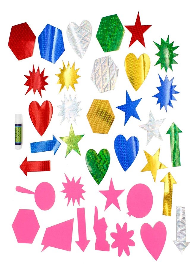 ArtSkills Eye Catcher Poster Board Shapes with Glue Stick for School Projects, Neon & Holographic Colors, 85 Pieces - Image 2