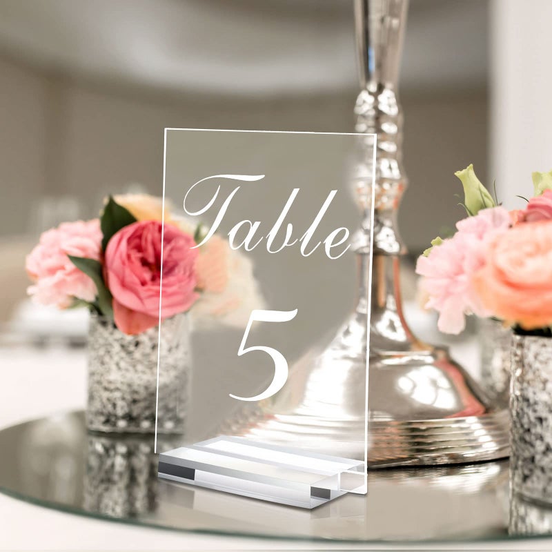Yulejo 20 Pieces Wedding Table Numbers Acrylic Table Number Holder Wedding Numbers 4 x 6 Inches Clear Acrylic Table Numbers with 20 Pieces Display Stand Table Number Signs for Wedding Reception (1-20 Print) - Image 4