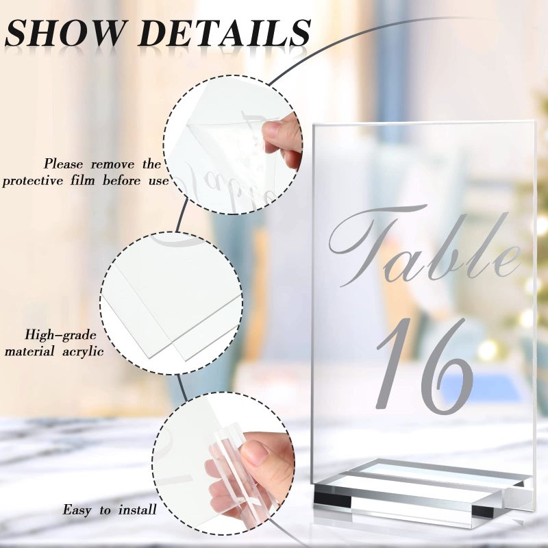 Yulejo 20 Pieces Wedding Table Numbers Acrylic Table Number Holder Wedding Numbers 4 x 6 Inches Clear Acrylic Table Numbers with 20 Pieces Display Stand Table Number Signs for Wedding Reception (1-20 Print) - Image 3