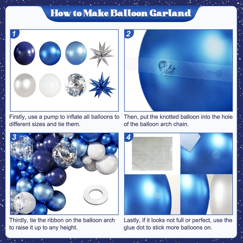 LANGASQUE Blue White Silver Balloon Garland Arch Kit, 140Pcs Navy Light Metallic Blue Silver White Confetti Balloons With Stars for Birthday Wedding Birdal Shower Graduation Fathers Day Party Decorations - Image 5