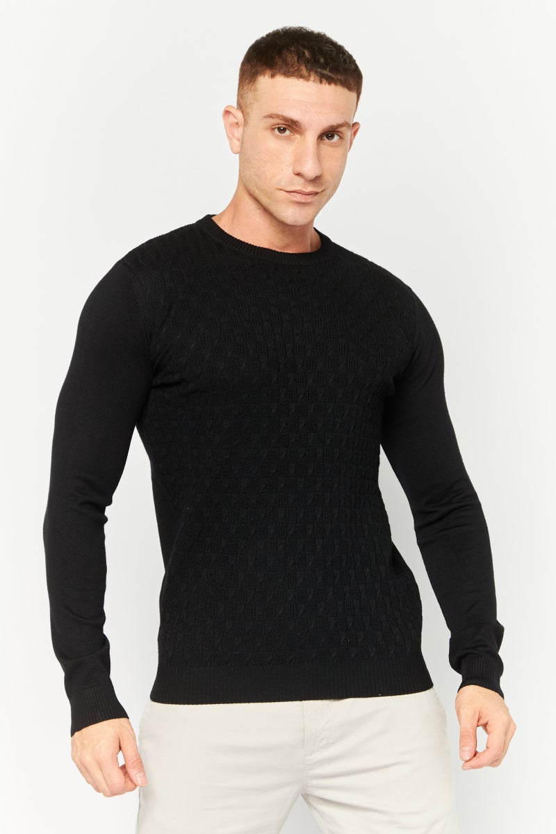 Sorbino Men Crew Neck Long Sleeves Textured Sweater, Black - Image 1