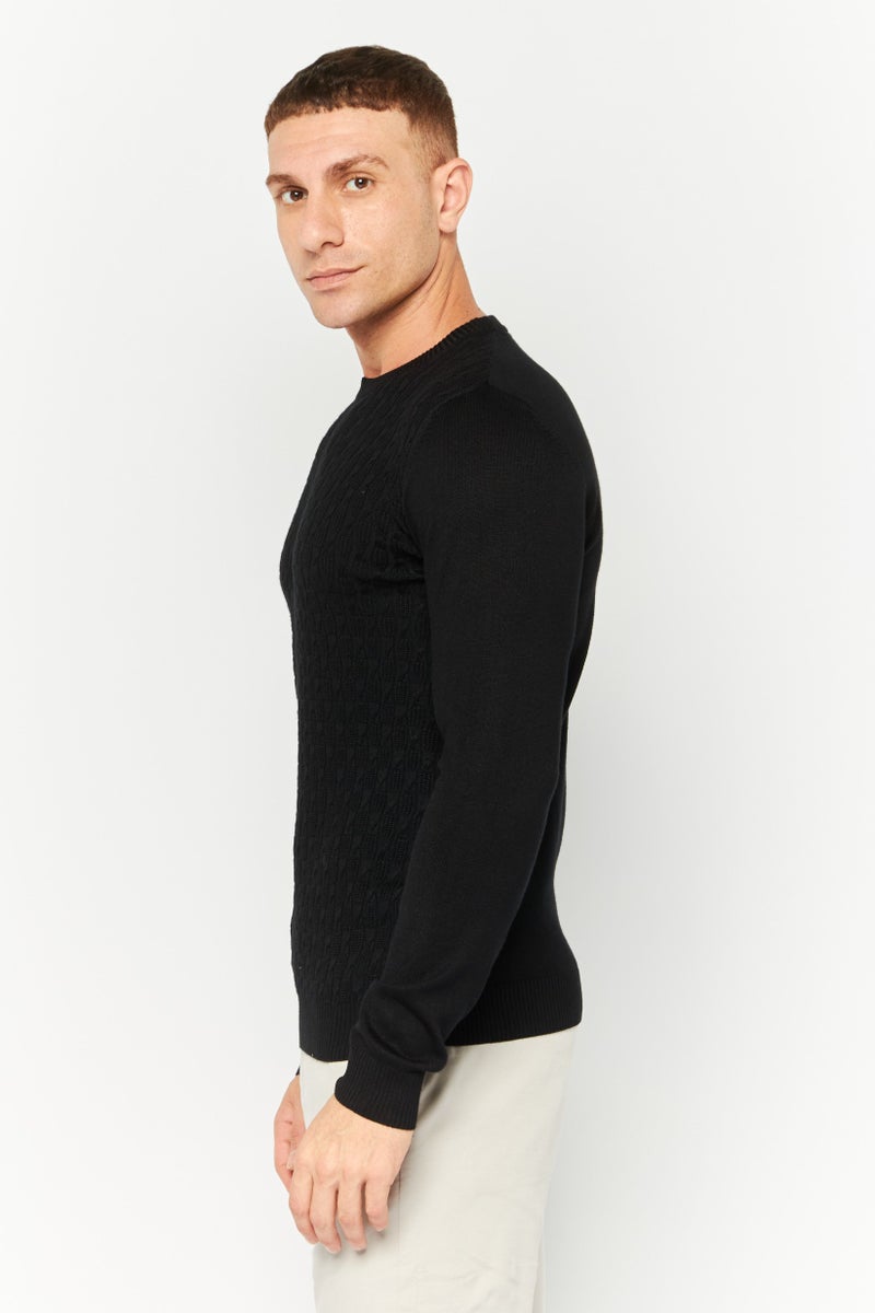Sorbino Men Crew Neck Long Sleeves Textured Sweater, Black - Image 3