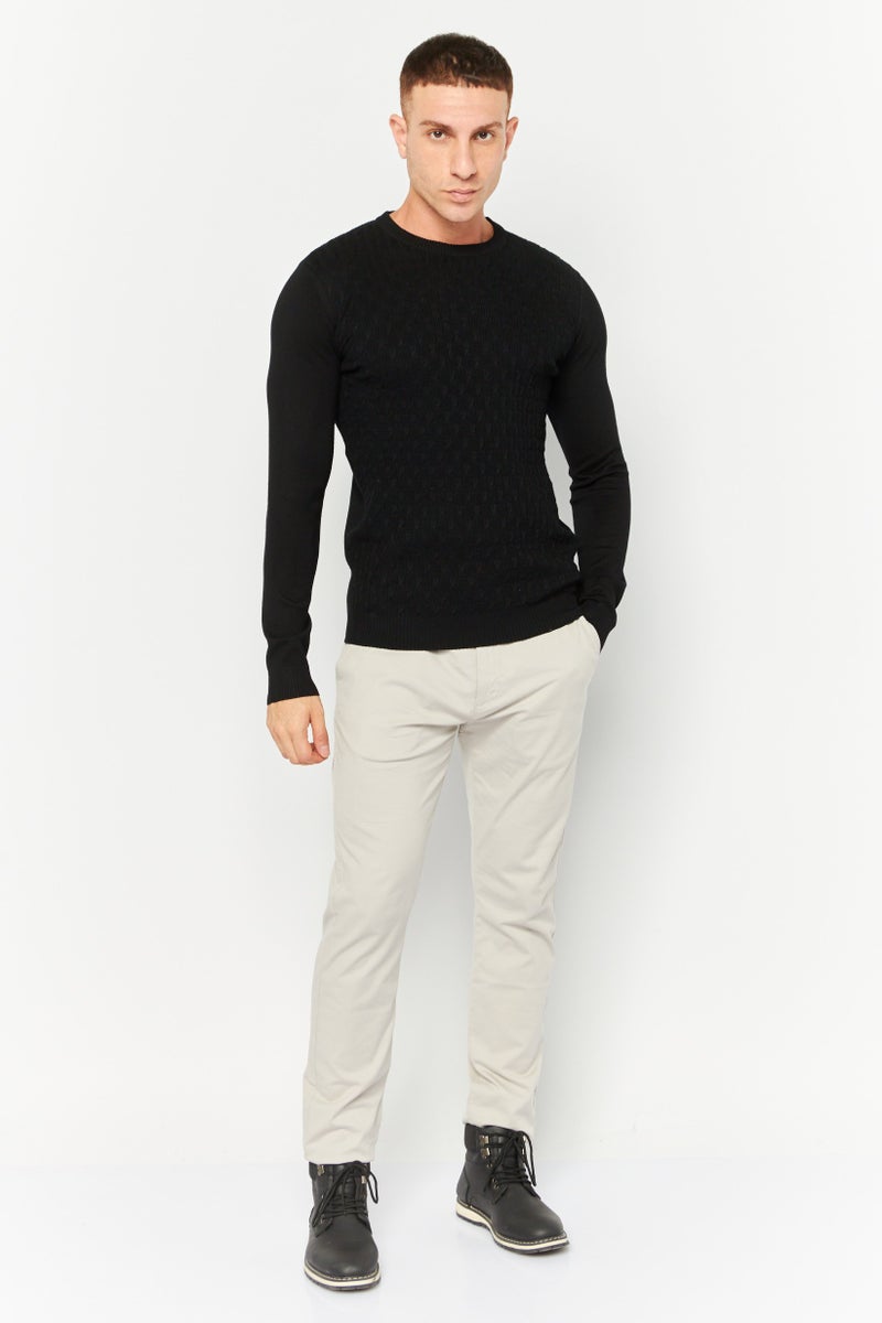 Sorbino Men Crew Neck Long Sleeves Textured Sweater, Black - Image 2