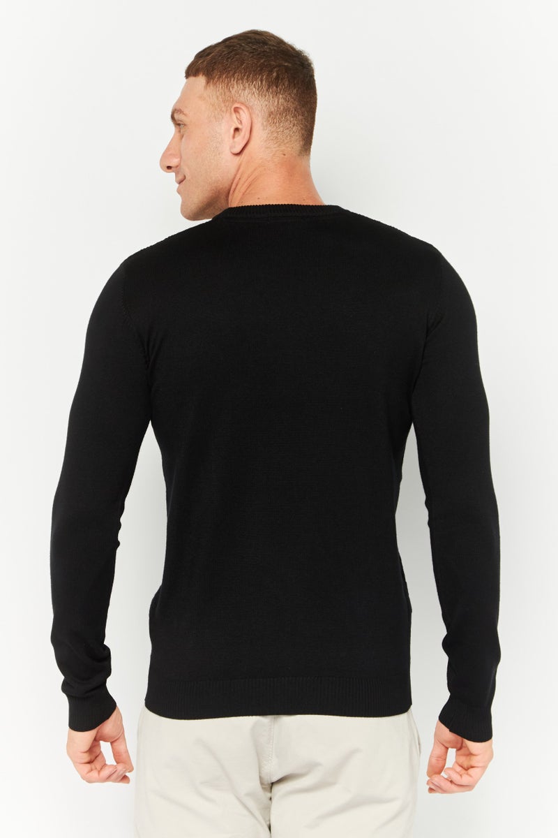Sorbino Men Crew Neck Long Sleeves Textured Sweater, Black - Image 4