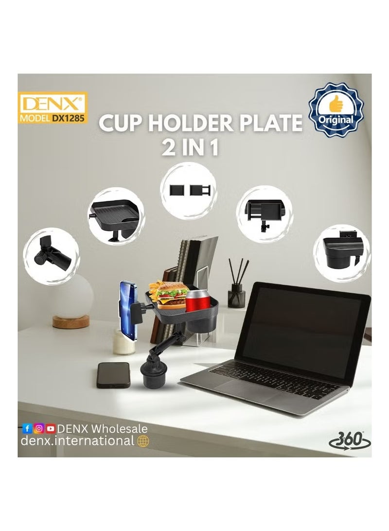 Denx 2-in-1 Car Cup Holder Tray, Detachable Auto Tray with Phone Holder, Multi-Function Anti-Slip Car Organizer, Convenient Dining Table Tray for Drinks & Accessories - Image 5