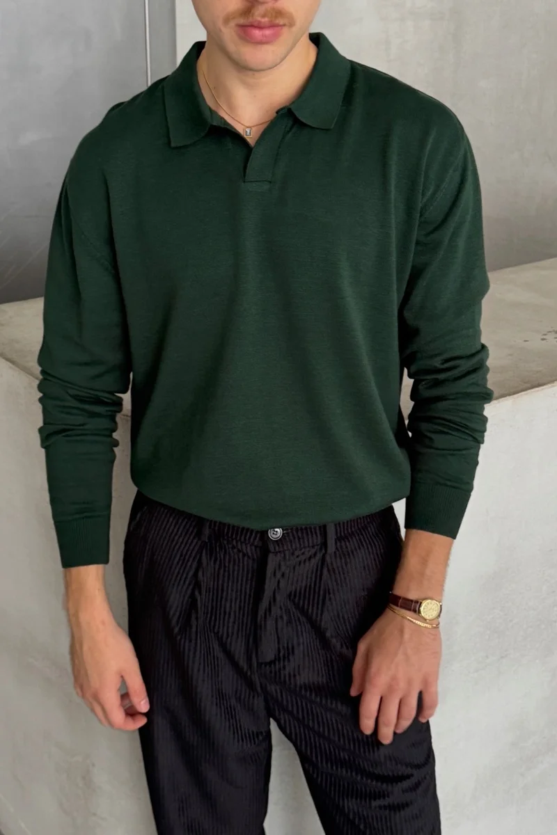 HYMAN Men's Cotton Polo Collar Oversize Knitwear Sweater
