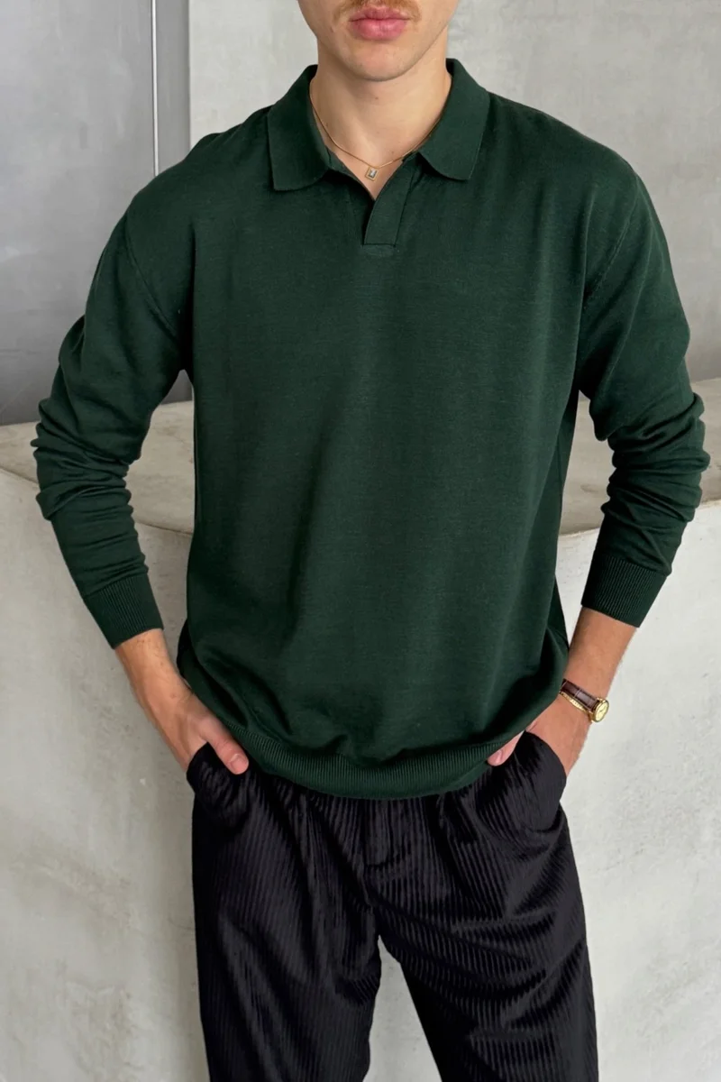HYMAN Men's Cotton Polo Collar Oversize Knitwear Sweater