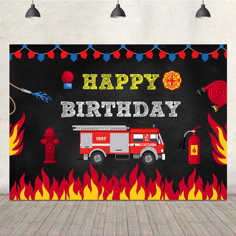 Ticuenicoa Fireman Birthday Backdrop for Boys Firefighter Happy Birthday Background 5X3ft Firetruck Birthday Party Backdrops for Kids Fire Truck Cake Table Decorations Boy Birthday Photo Backdrop Studio Props - Image 4