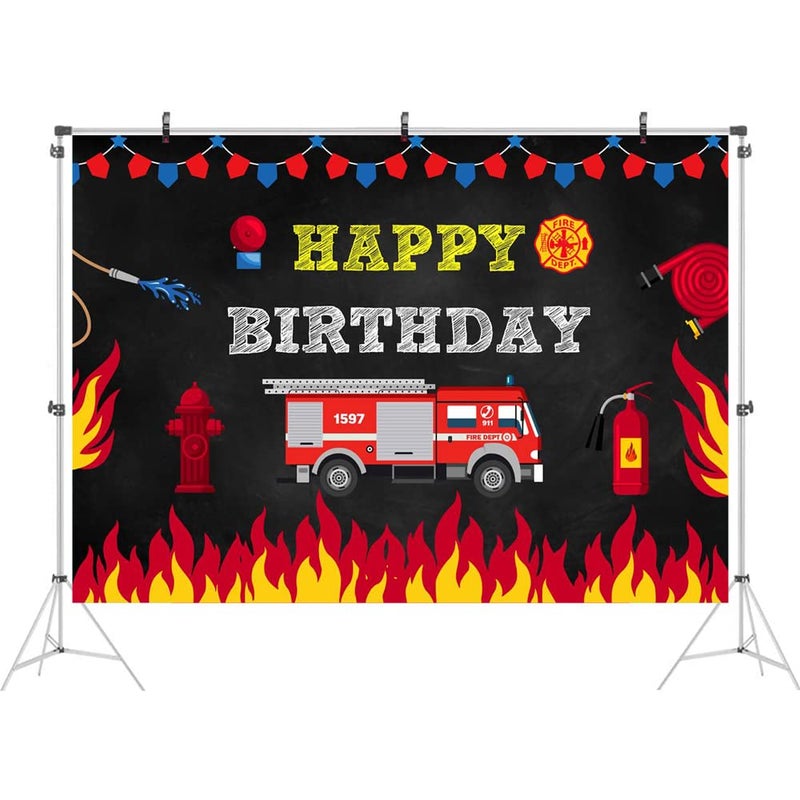 Ticuenicoa Fireman Birthday Backdrop for Boys Firefighter Happy Birthday Background 5X3ft Firetruck Birthday Party Backdrops for Kids Fire Truck Cake Table Decorations Boy Birthday Photo Backdrop Studio Props - Image 2