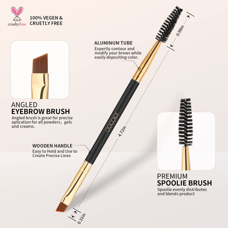 Docolor Eyebrow Brush Duo, Professional Angled Eye Brow Brush and Spoolie Brushes Perfect for Lining and Shaping Brows, Spoolie for Brows or Lashes Black - Image 4