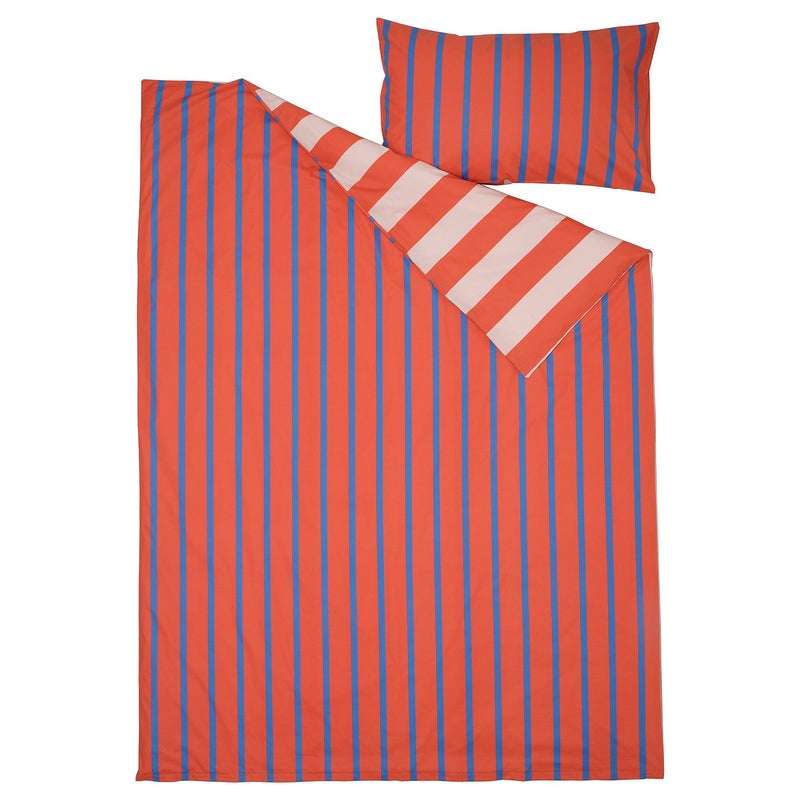 Baitique Kids Reversible Duvet Cover and Pillowcase Set, Cotton, Pink/Red Stripe, 150x200/50x80 cm - Image 3
