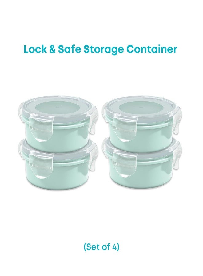 All Time Lock And Safe Round Storage Containers Set Of 4 | Storage Jar | Airtight | Bpa Free | Foodgrade Safe | Microwave Safe | 230 Ml Each | Mint Color - Image 2