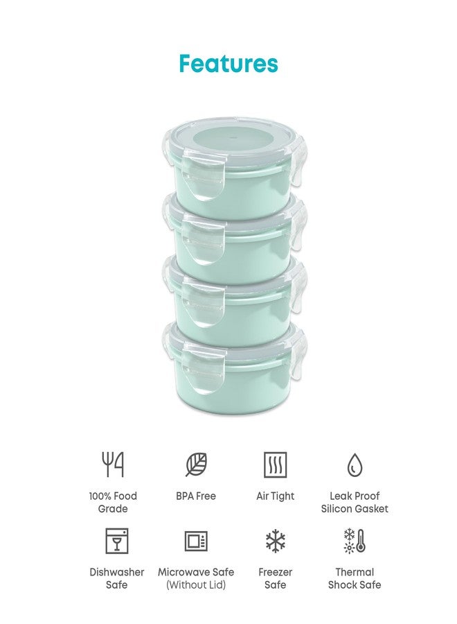 All Time Lock And Safe Round Storage Containers Set Of 4 | Storage Jar | Airtight | Bpa Free | Foodgrade Safe | Microwave Safe | 230 Ml Each | Mint Color - Image 4