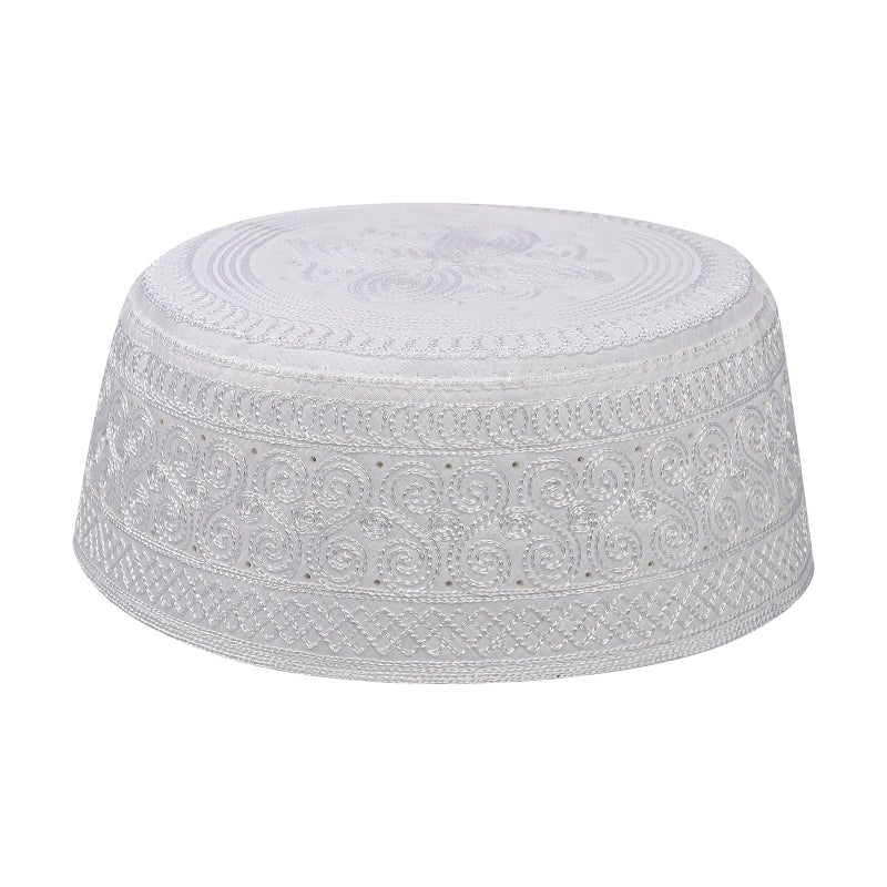 Holiberty Muslim Prayer Kufi Hat for Men Boys Islamic Beanie Skull Cap Prayer Headwear Embroidery Kofia Topi Sun Hat Ramadan Eid Gift White - Image 2