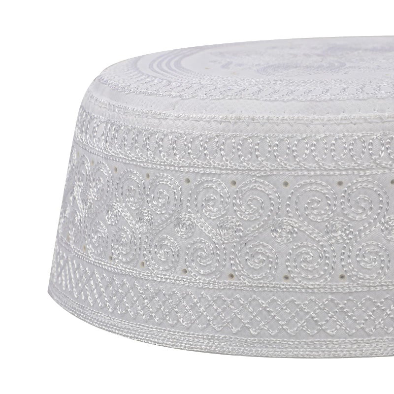 Holiberty Muslim Prayer Kufi Hat for Men Boys Islamic Beanie Skull Cap Prayer Headwear Embroidery Kofia Topi Sun Hat Ramadan Eid Gift White - Image 4