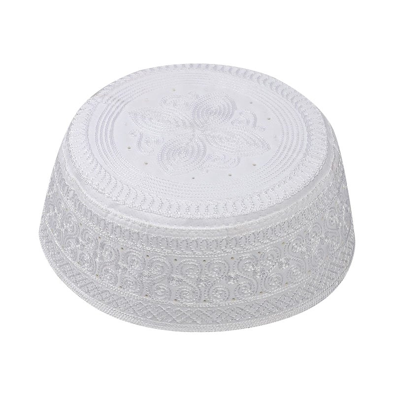 Holiberty Muslim Prayer Kufi Hat for Men Boys Islamic Beanie Skull Cap Prayer Headwear Embroidery Kofia Topi Sun Hat Ramadan Eid Gift White - Image 1