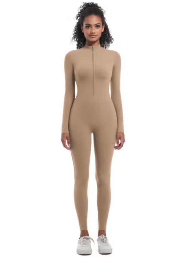 RedMapleTEK European And American Half-Zip Tight Solid Color High Elastic Long Yoga Suit Fitness Running Sports Jumpsuit - Image 1