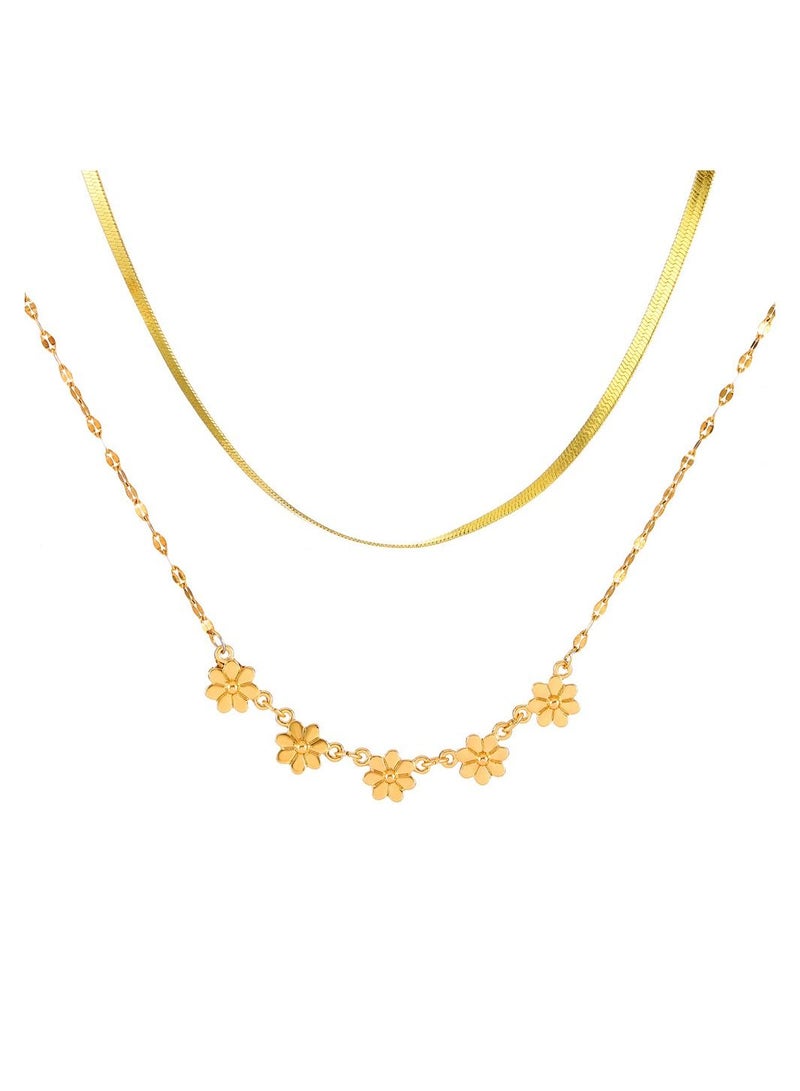 Satinior Double Stacked Daisy Necklace Gold Tone Plating - Image 1