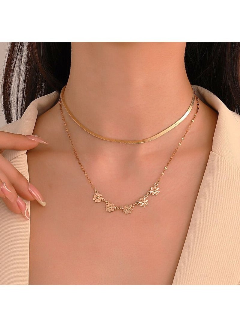 Satinior Double Stacked Daisy Necklace Gold Tone Plating - Image 3