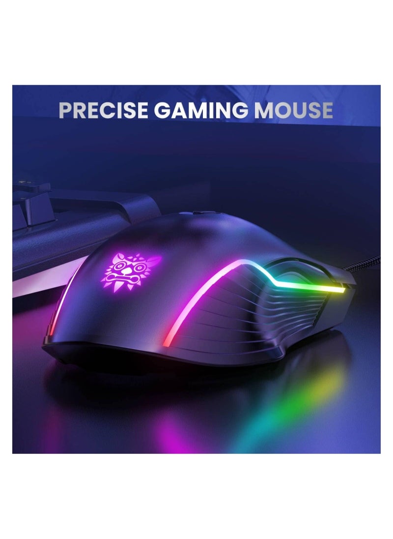 onikuma - RGB 6400 DPI Wired Gaming Mouse Breathing LED Optical USB 7 Buttons Gamer Computer Pink Mice for Laptop PC Desktop - Image 1