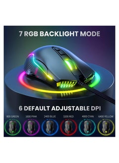 onikuma RGB 6400 DPI Wired Gaming Mouse Breathing LED Optical USB 7 Buttons Gamer Computer Pink Mice for Laptop PC Desktop  - Image 2