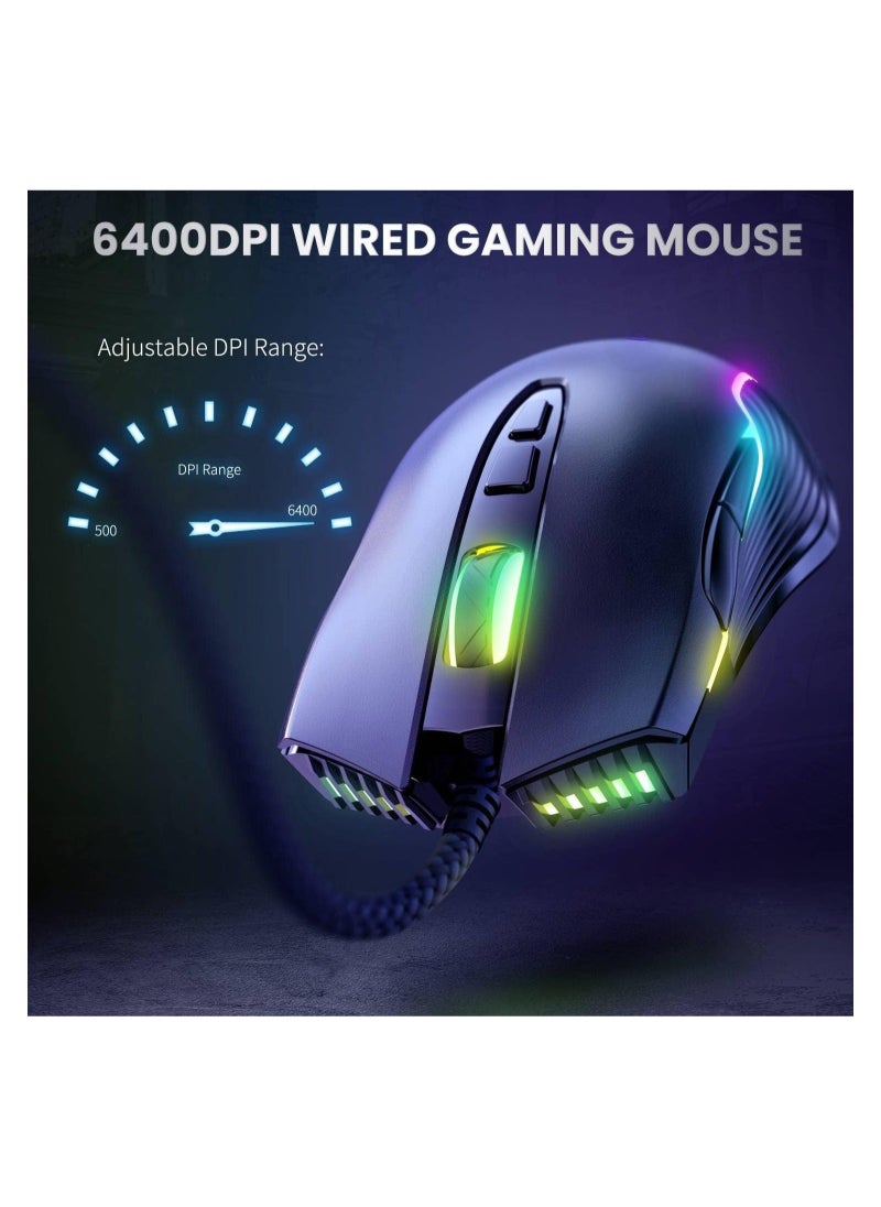 onikuma - RGB 6400 DPI Wired Gaming Mouse Breathing LED Optical USB 7 Buttons Gamer Computer Pink Mice for Laptop PC Desktop - Image 1
