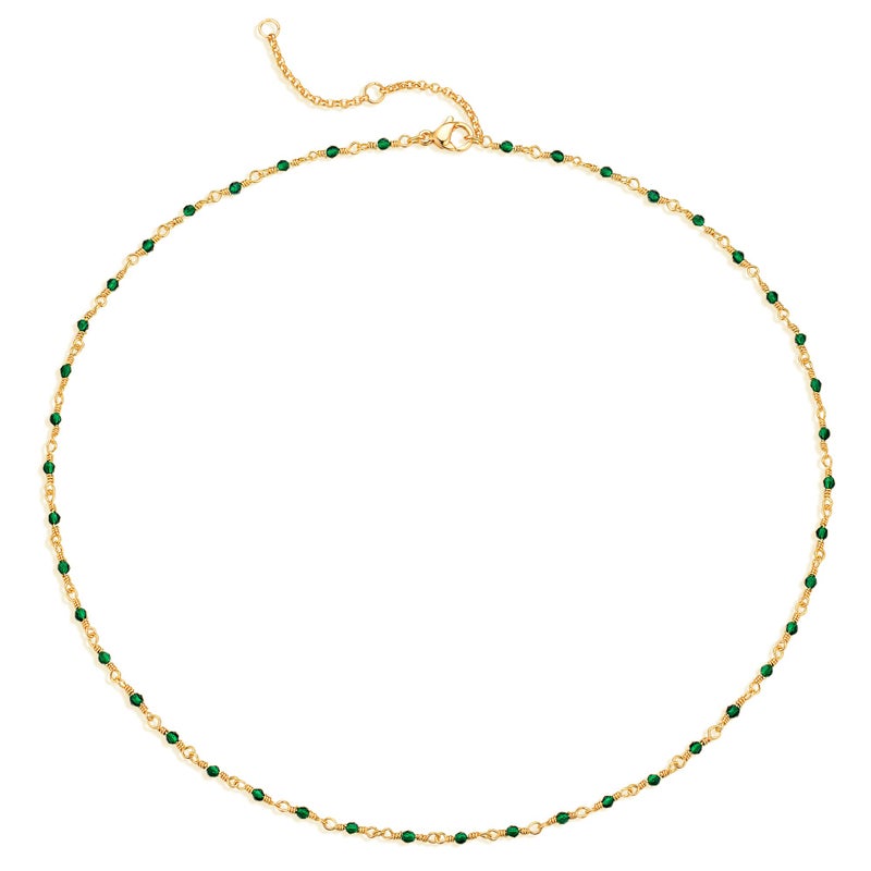 MTMY Beaded Necklace for Women 14K Gold Plated Dainty Colorful Beaded Pearl Choker Necklace Delicate Boho Choker Necklace Jewelry Gift (Crystal-green) - Image 1