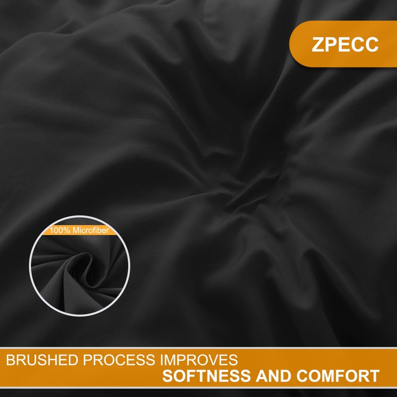 ZPECC ورق مسطح زيبك بكميات كبيرة فقط بحجم كامل 6 عبوات سهل الفرز بفضل خيوط الحواف الملونة نسيج ميكروفايبر ناعم وقوي أساسي للفنادق والشقق المفروشة 81 ""x96 "" أسود - Image 2