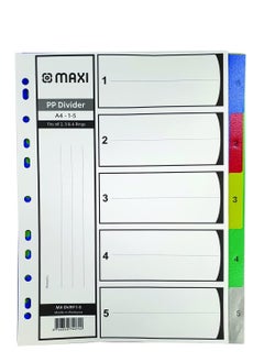 Maxi Maxi 1-5 Part Color Polypropylene Divider, Multicolor Index Number 1-5 Tabs A4 File Subject Dividers 