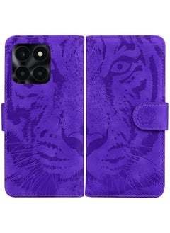 Case Cover For Honor X6a Tiger Embossing Pattern Flip Leather Phone Case Purple