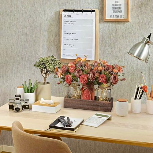 DUO ER DUOER 3 Pcs Mason Jar Centerpiece Table Decorations for Dining Table Decor Farmhouse Coffee Table Decor with Wood Tray and Led Light Table Centerpieces for Dining room Kitchen Living Bathroom,Orange - Image 3