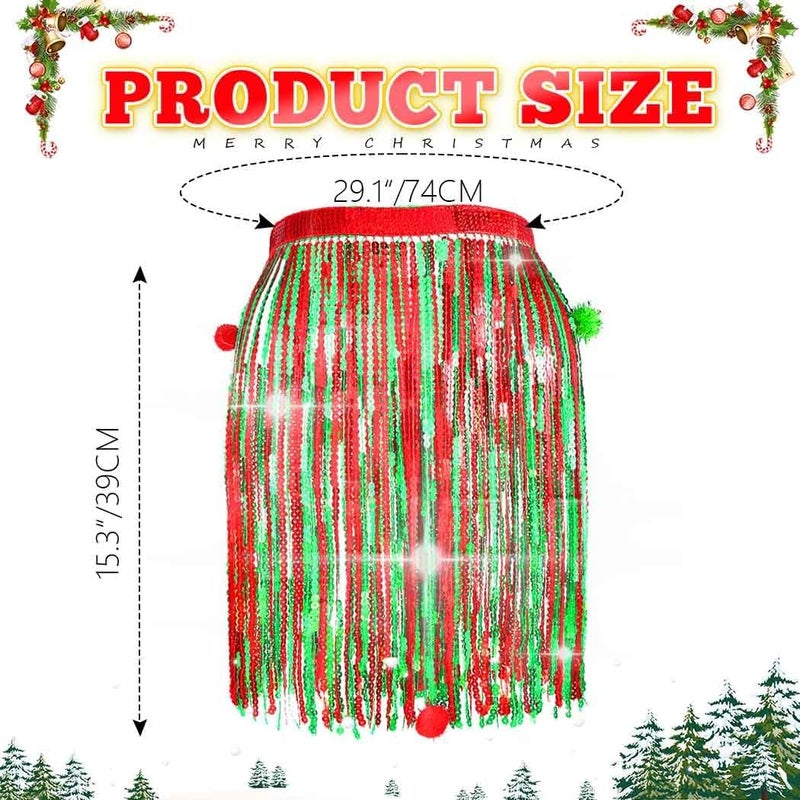 REETAN Fringe Sequin Skirt Belly Dance Sparkly Rave Skirts for Women - Image 5