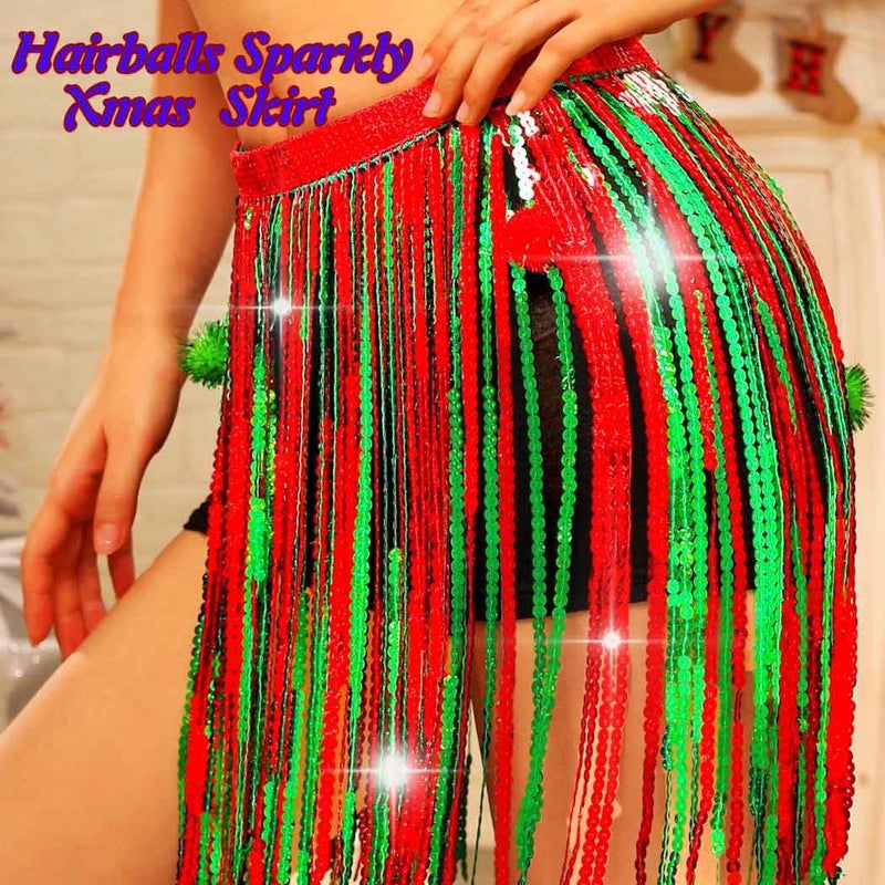 REETAN Fringe Sequin Skirt Belly Dance Sparkly Rave Skirts for Women - Image 2
