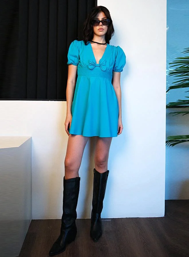 Virgio 100% Cotton Flare Dress With Bow Detail