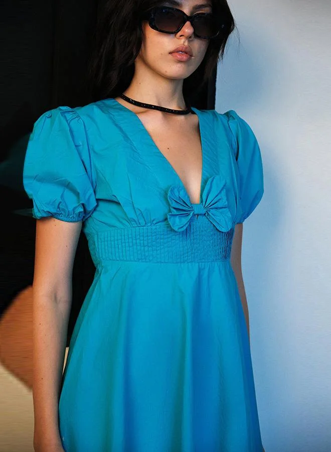 Virgio 100% Cotton Flare Dress With Bow Detail