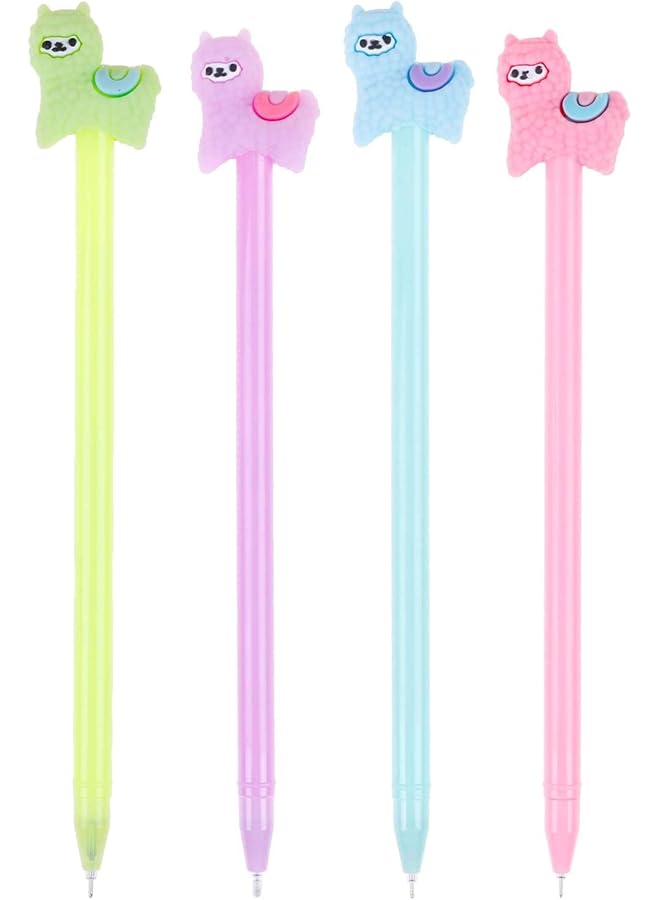 إيروريكس أقلام جل كرتونية على شكل حيوان خروف ألبكة لاما أقلام حبر جاف ملونة رائعة للمدرسة والمكتب وأدوات الكتابة والقرطاسية هدية حبر أسود 0.38 مم برأس كروي 4 قطع - Image 5