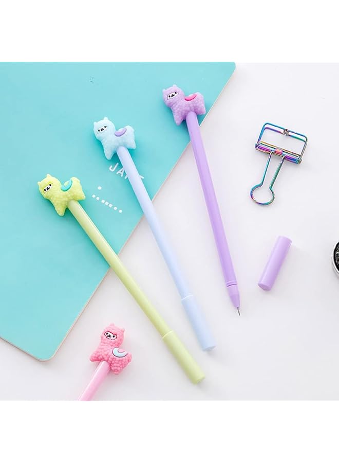 إيروريكس أقلام جل كرتونية على شكل حيوان خروف ألبكة لاما أقلام حبر جاف ملونة رائعة للمدرسة والمكتب وأدوات الكتابة والقرطاسية هدية حبر أسود 0.38 مم برأس كروي 4 قطع - Image 4