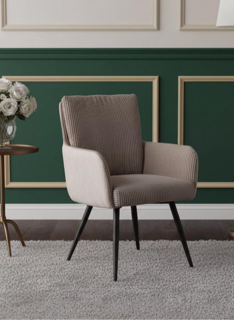 يونيكسار ✨ كرسي ضيف وطعام فاخر من الكوردروي 🛋️: مقعد منجد بتصميم مصمم بلمسة مضلعة أنيقة، مدعوم بأرجل معدنية مدببة وقوية باللون الأسود غير اللامع – حل جلوس عصري وراقي ومتعدد الاستخدامات لديكور المنزل الفاخر - Image 1
