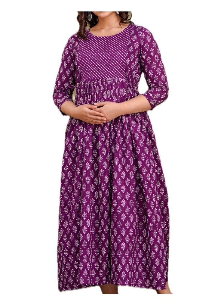 Zebees Cotton Maternity & Feeding Dress, Comfortable Fit, Concealed Zips  - Image 1