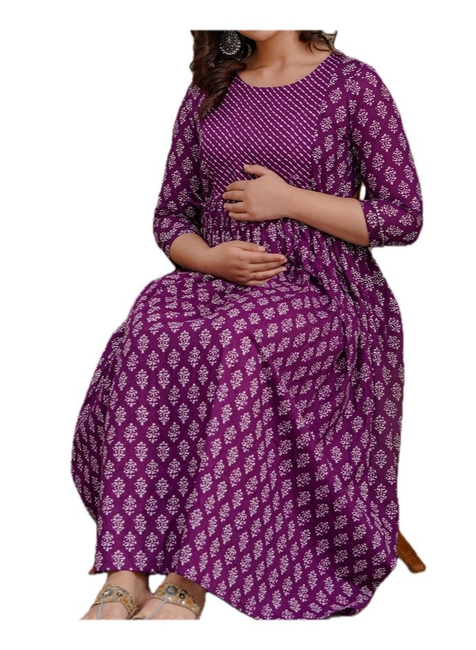 Zebees Cotton Maternity & Feeding Dress, Comfortable Fit, Concealed Zips  - Image 2
