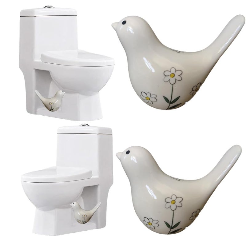 Pujipu 2PCS Toilet Bolt Covers Decorative, Cute Bird Toilet Screw Cover Caps, Ceramic Toilet Bolt Caps Decorative, Funny Bathroom Accessories, No Tools Easy Installation Bathroom Decor (White) - Image 1