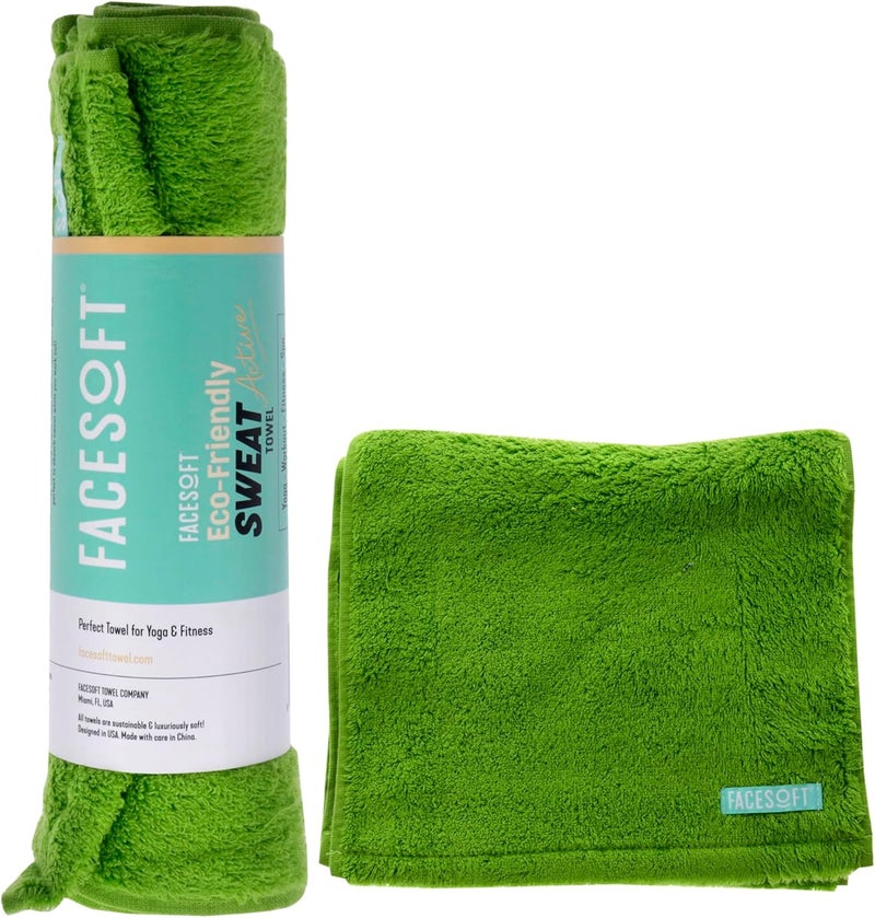 FACESOFT Eco Friendly Gym Towel for Working Out - Soft and Absorbent Cotton Exercise - No Synthetic Microfibers or Plastics - Sweat Towel for Gym, Fitness, Sports, Yoga - Green - 1 Pc - Image 3