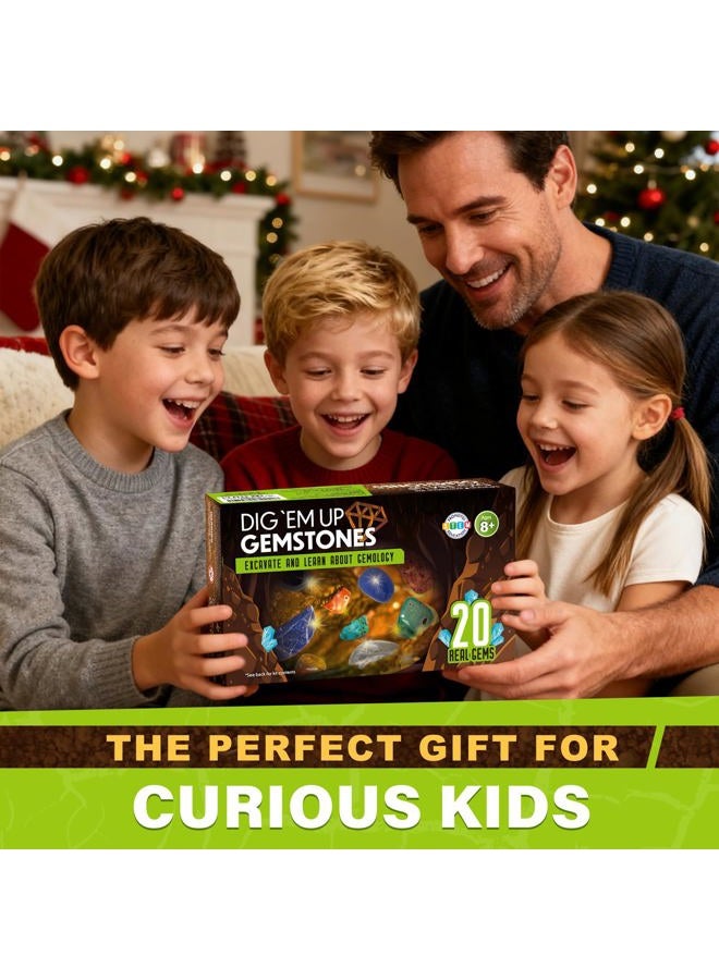 LotFancy Gemstone Dig Kit, Excavate 20 Real Gems, Science Kit for Kids Age 8-12, Educational Toy, Birthday Gift for Boys Girls with Mining Tools - Image 3