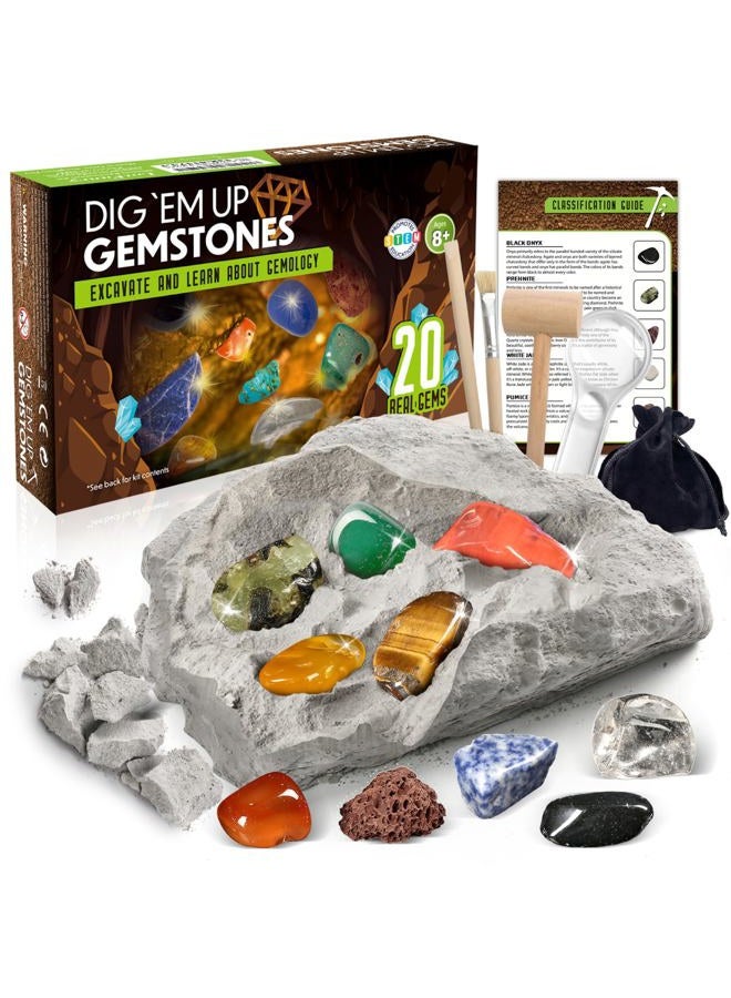 LotFancy Gemstone Dig Kit, Excavate 20 Real Gems, Science Kit for Kids Age 8-12, Educational Toy, Birthday Gift for Boys Girls with Mining Tools - Image 1