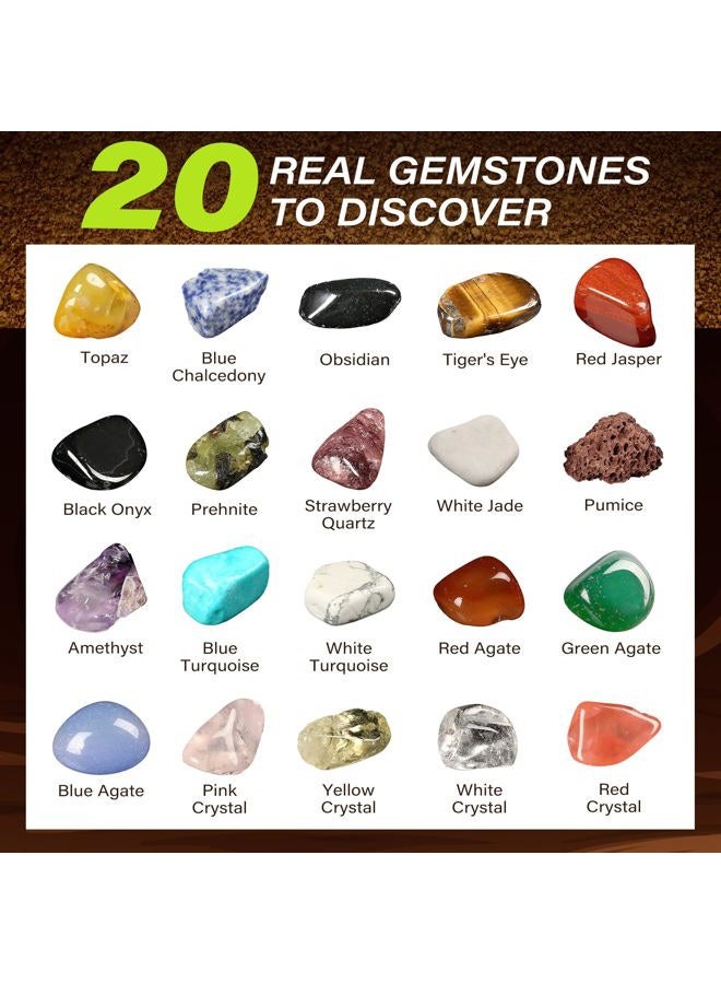 LotFancy Gemstone Dig Kit, Excavate 20 Real Gems, Science Kit for Kids Age 8-12, Educational Toy, Birthday Gift for Boys Girls with Mining Tools - Image 2