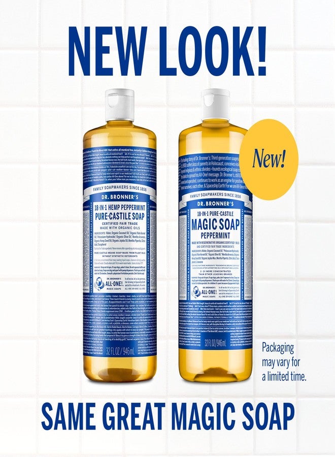 Dr. Bronner's صابون د. برونر السحري النقي من نوع كاستيل مجموعة متنوعة و سائل تنظيف سال سادس القابل للتحلل، صابون جسم سائل، منظف متعدد الاستخدامات، نباتي، خالي من القسوة، غير معدل وراثيًا، نكهة النعناع السائل النقي من كاستيل 32 أونصة و سال سادس - Image 2