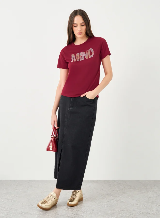 Styli Styli Women Red Slogan Print T-Shirt